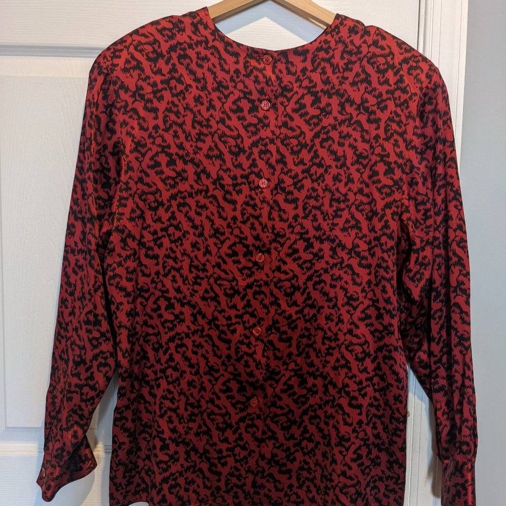 Don Caster Silk Blouse Red and Black Abstract Print M